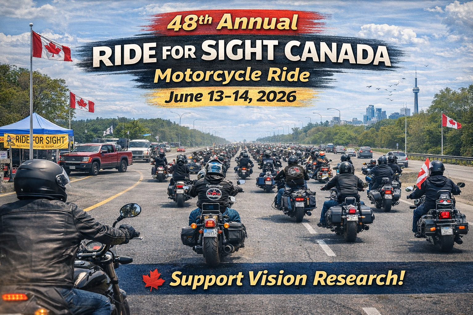 Motorcycle riders participating in Ride for Sight 2026 charity ride in Canada